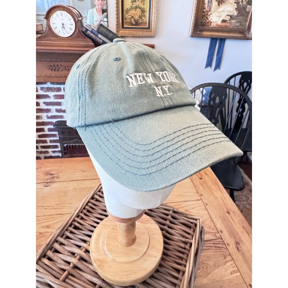 JC New York NY Embroidered Baseball Cap Sage Green Washed Cotton Adjustable Hat